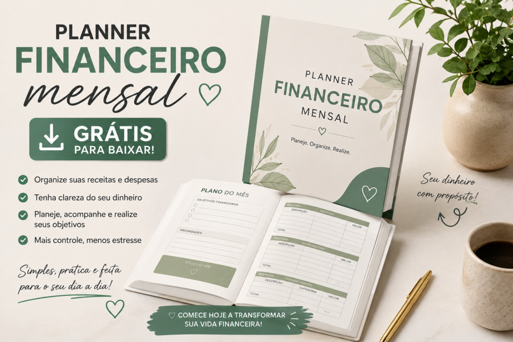 Prévia do planner financeiro mensal grátis em PDF para baixar e organizar contas