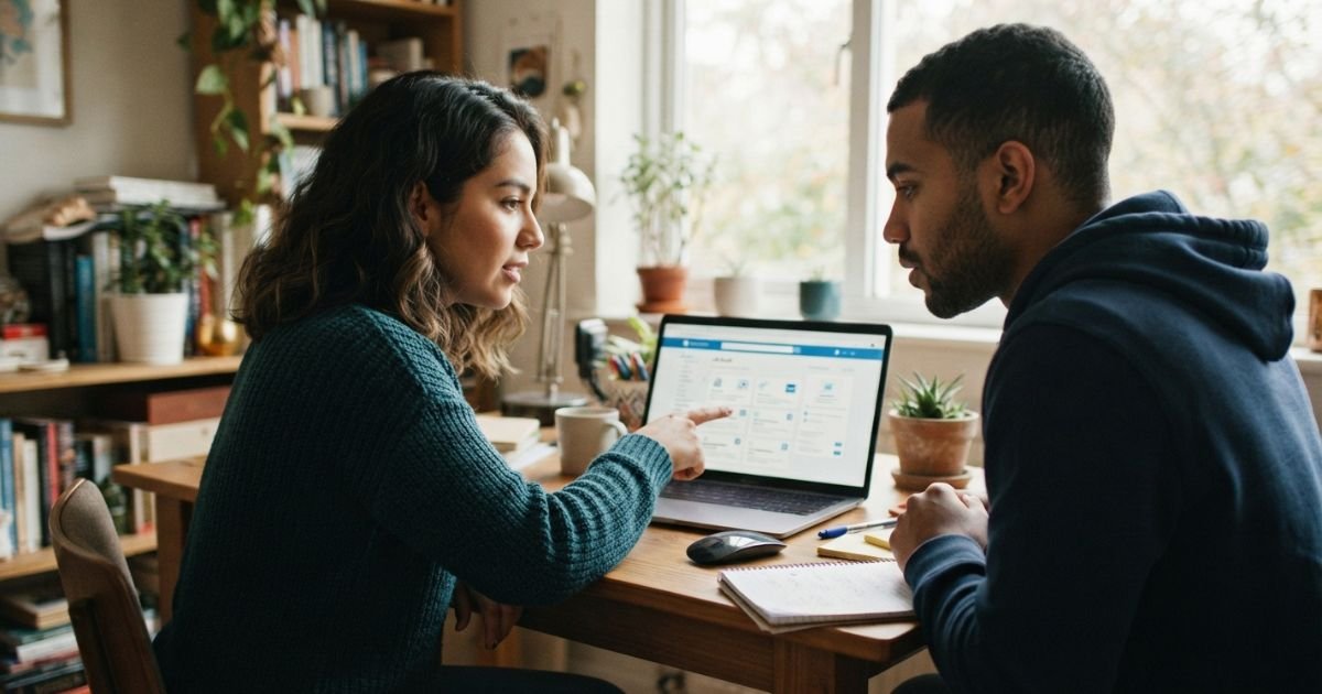 duas pessoas pesquisando vagas de trabalho remoto no computador