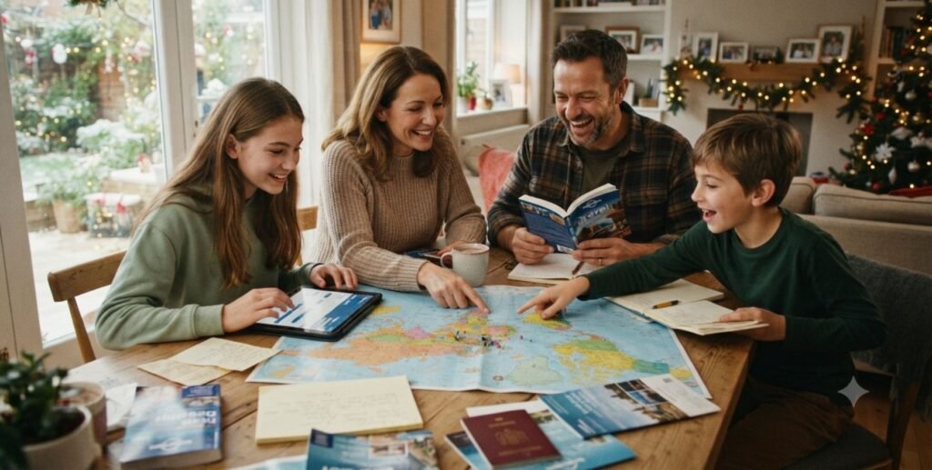 familia organizando viagem