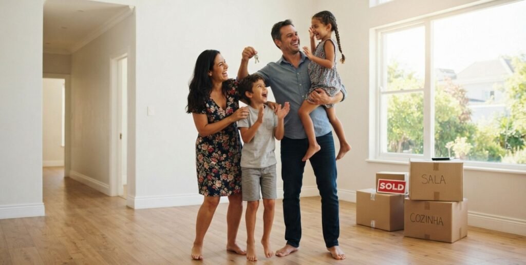 familia comemorando a compra da casa propria no programa minha casa, minha vida.